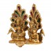 Oxidized Golden Metal Laxmi Ganesh Idol Statue with Diya Peacock Design